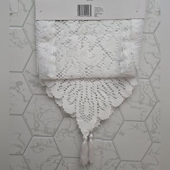Holiday Vintage Style Christmas White Lace Table Runner, 13" x 48" - Picture 2 of 6